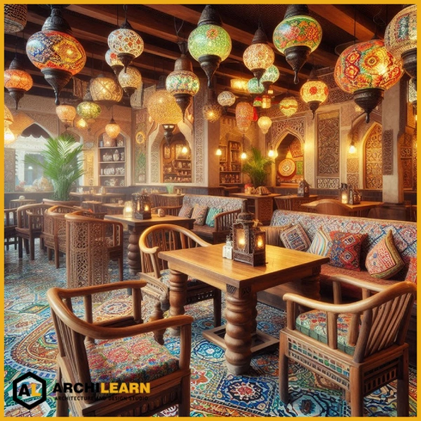 طراحی کافه سنتی پر نقش و نگار