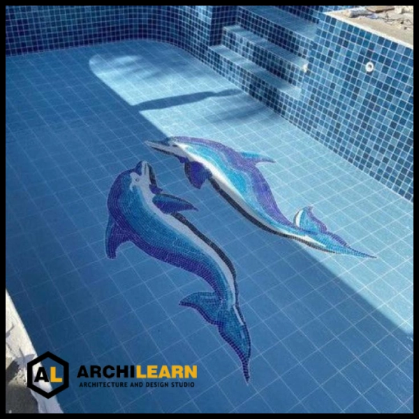 کاشی طرح دلفین حوض